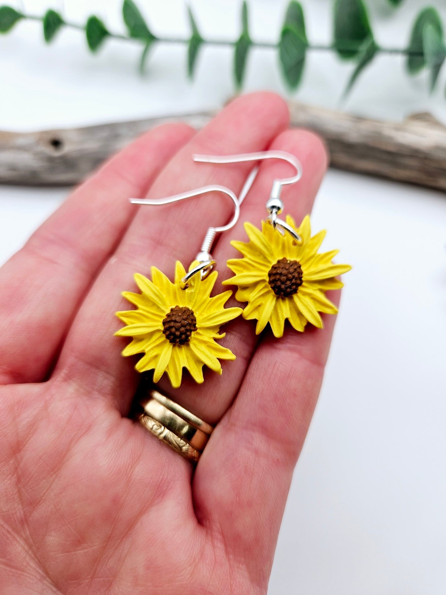 Earring dangles - yellow sunflowers