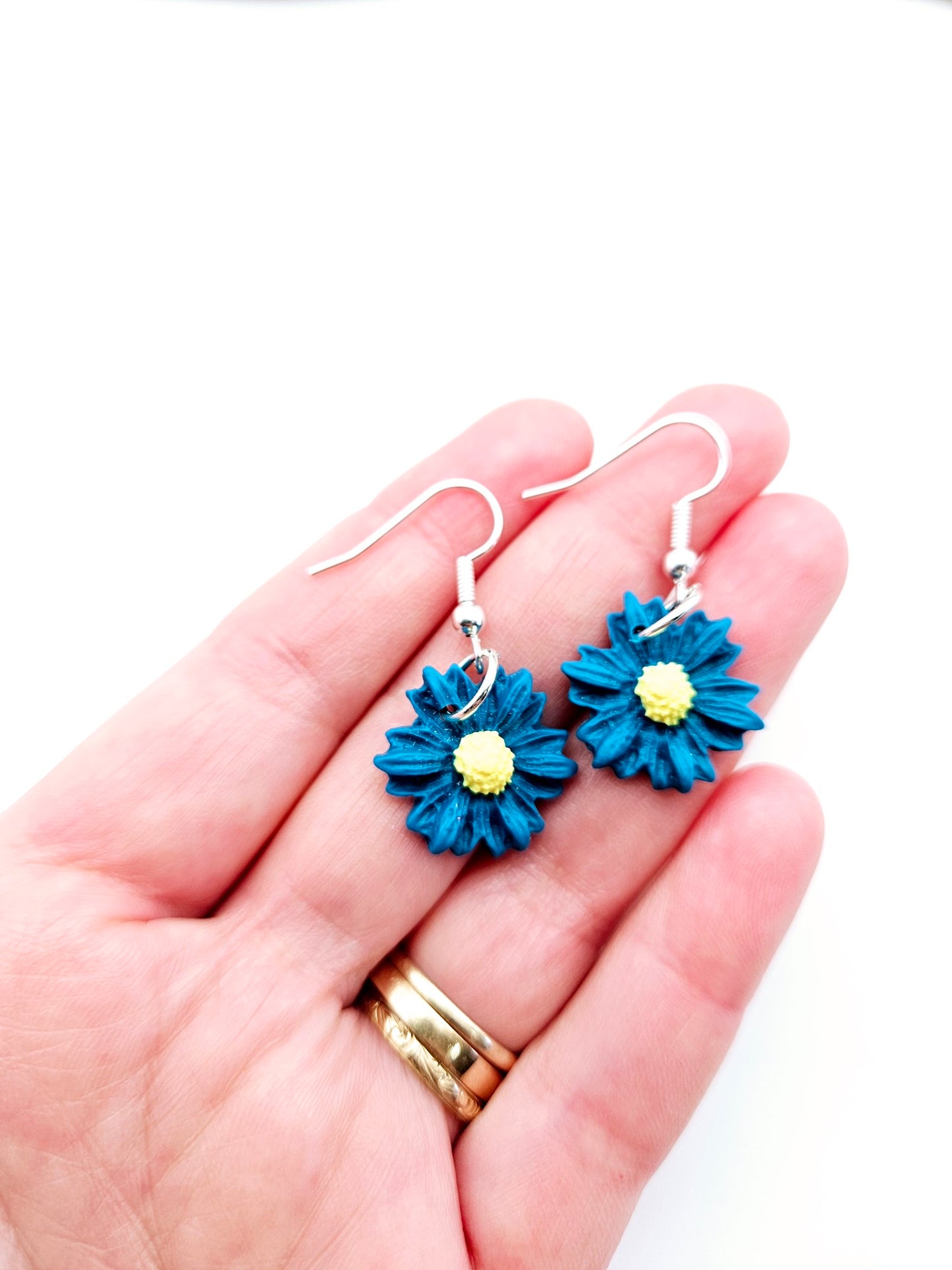 Earring dangles - petrol green sunflowers