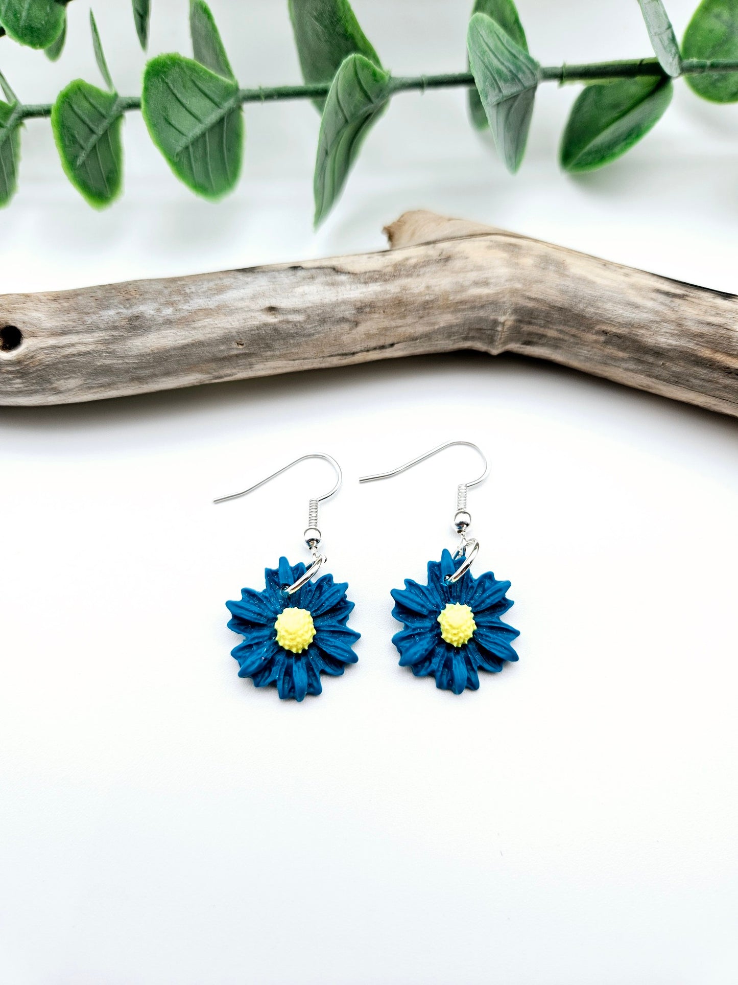 Earring dangles - petrol green sunflowers