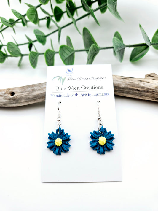 Earring dangles - petrol green sunflowers