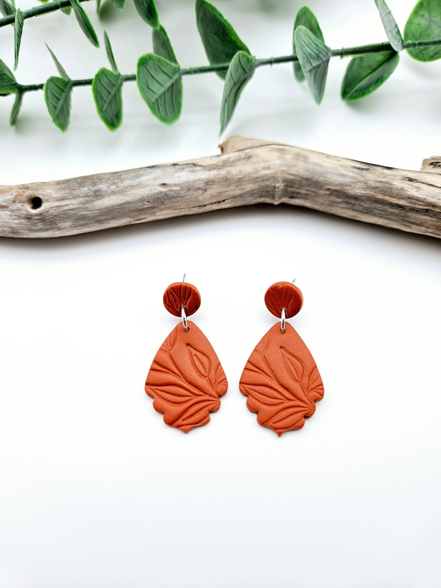 Earring dangles - terracotta leaves