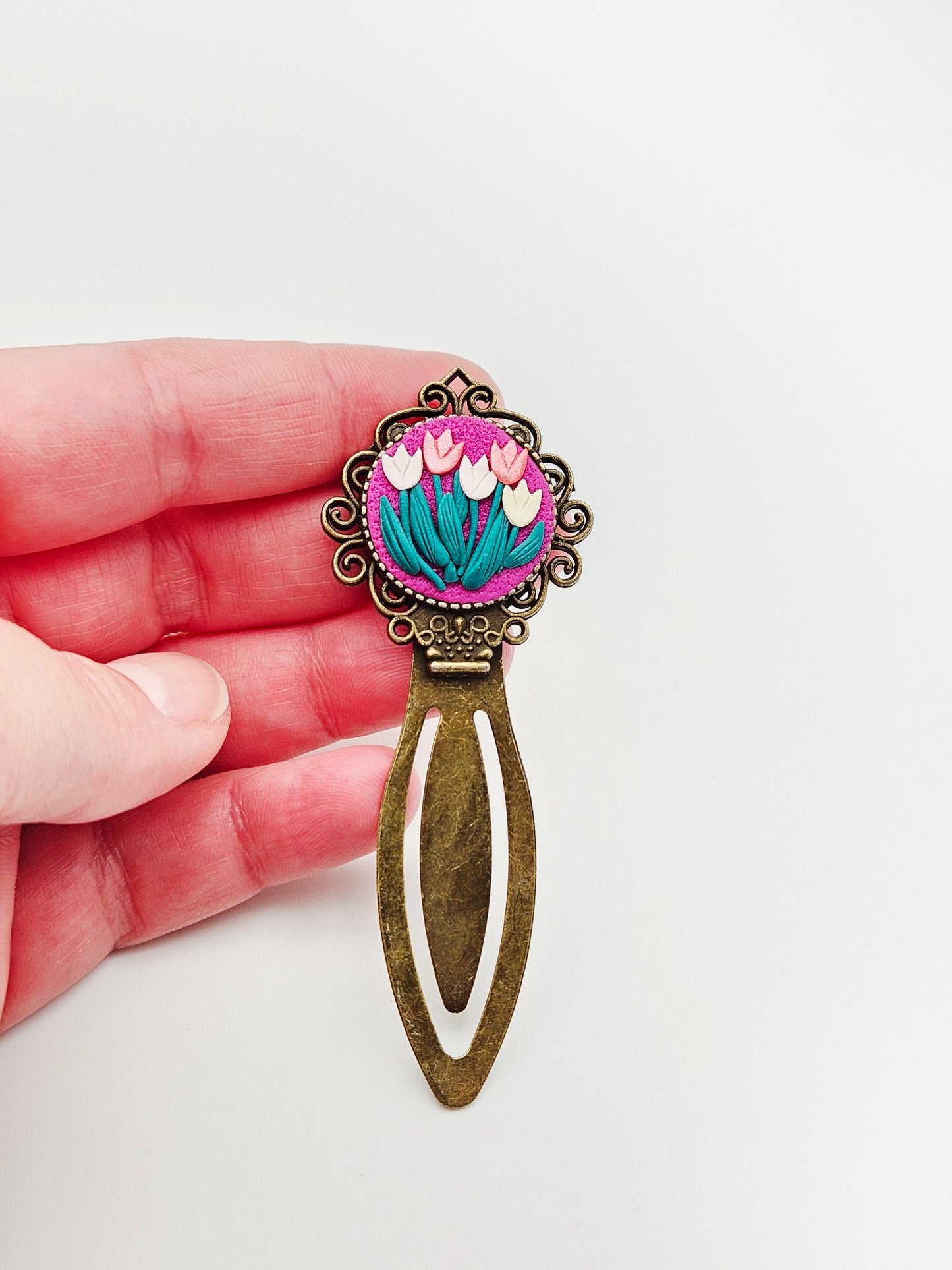 Bookmark vintage style - tulips at sunset