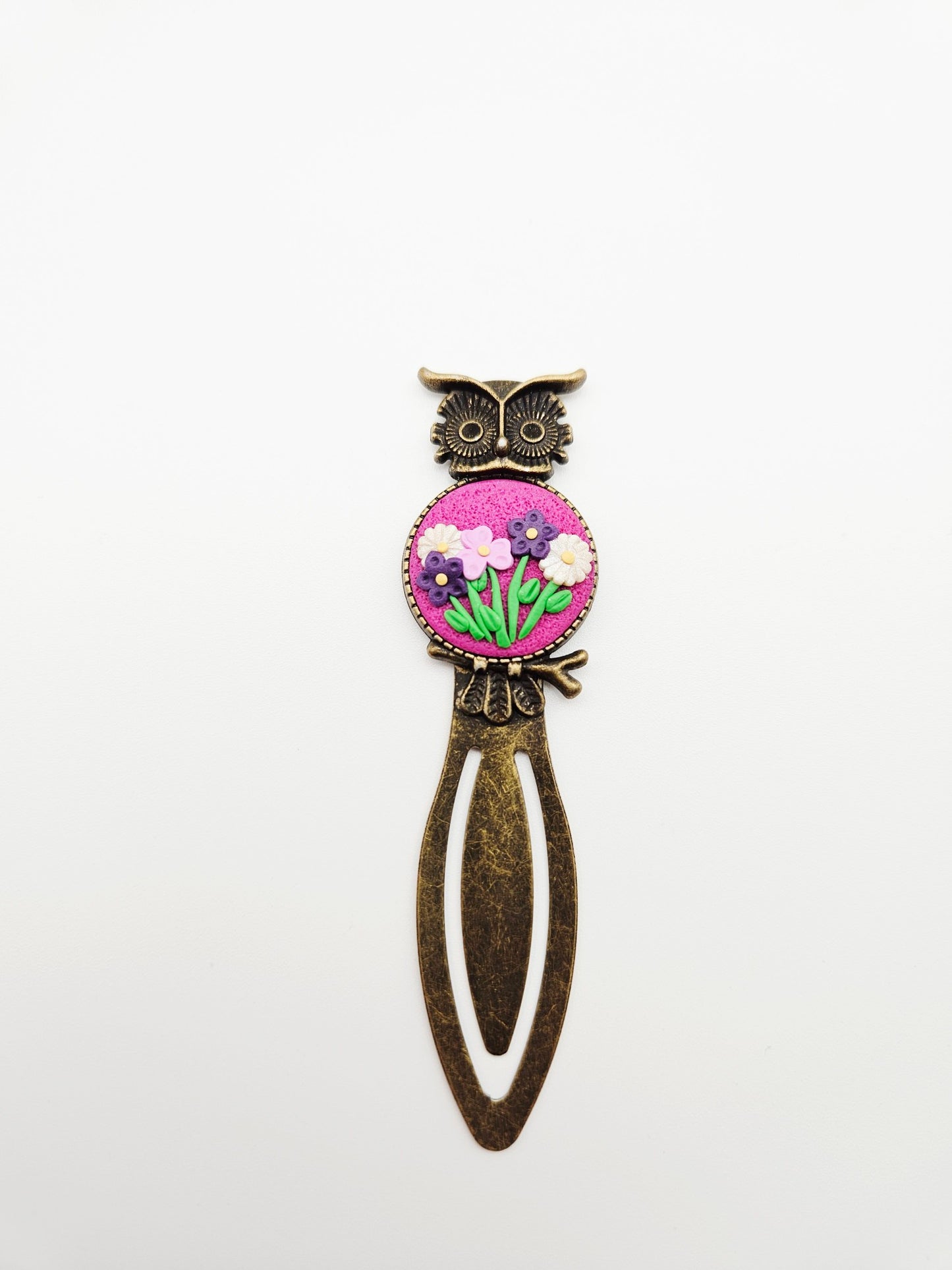 Bookmark vintage owl - purple flowers