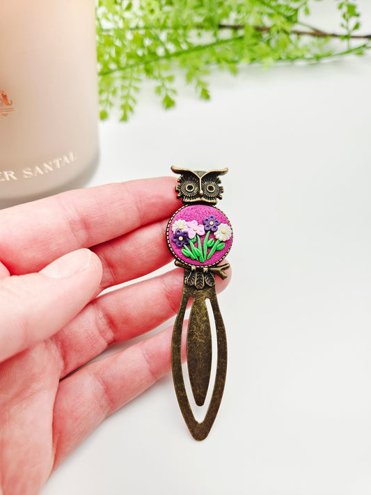 Bookmark vintage owl - purple flowers
