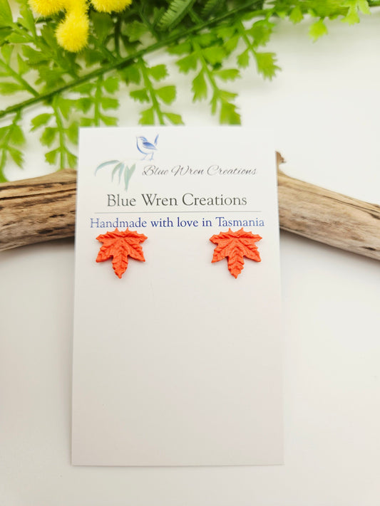 Earring studs - orange maple leaves