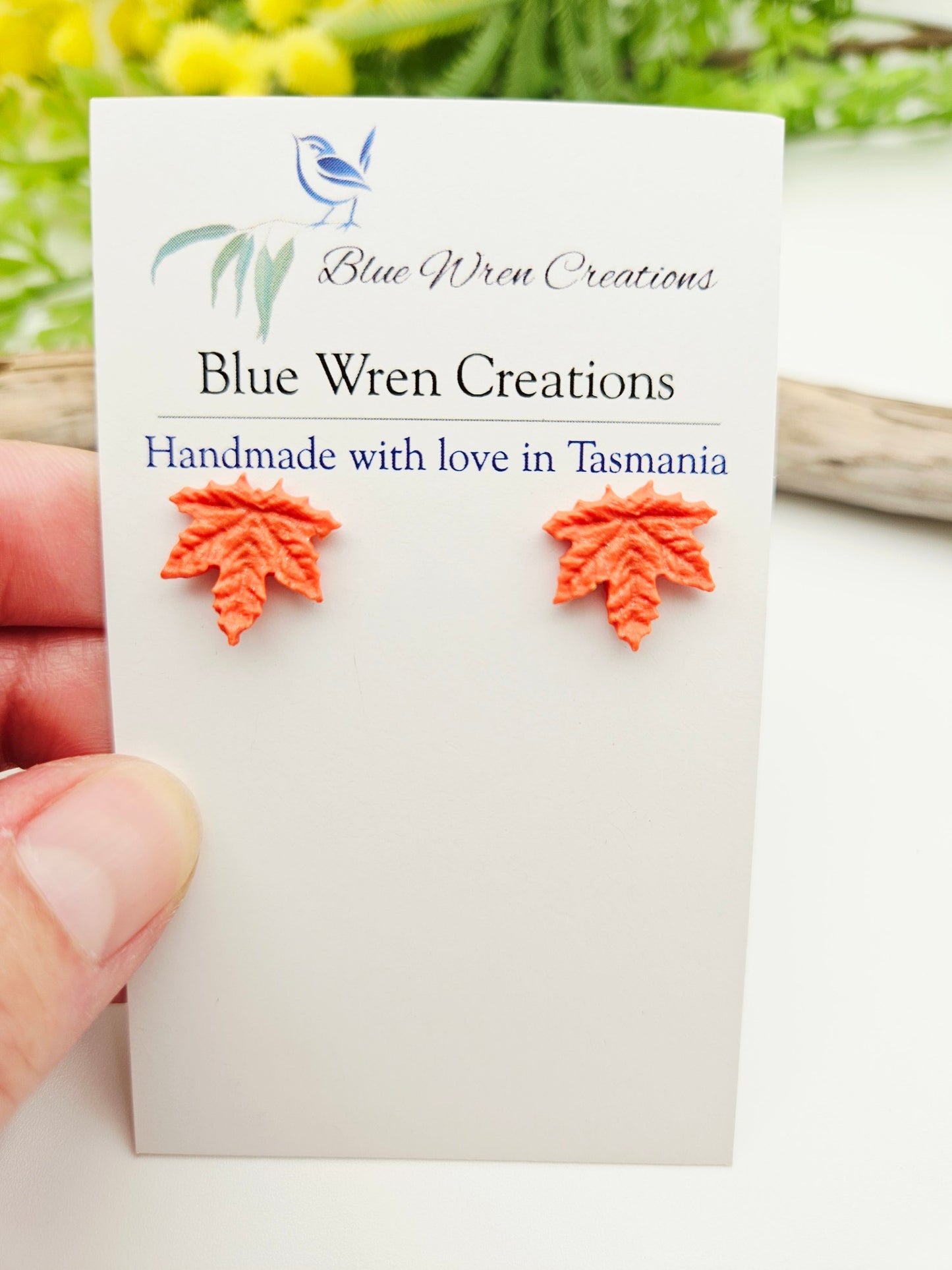 Earring studs - orange maple leaves