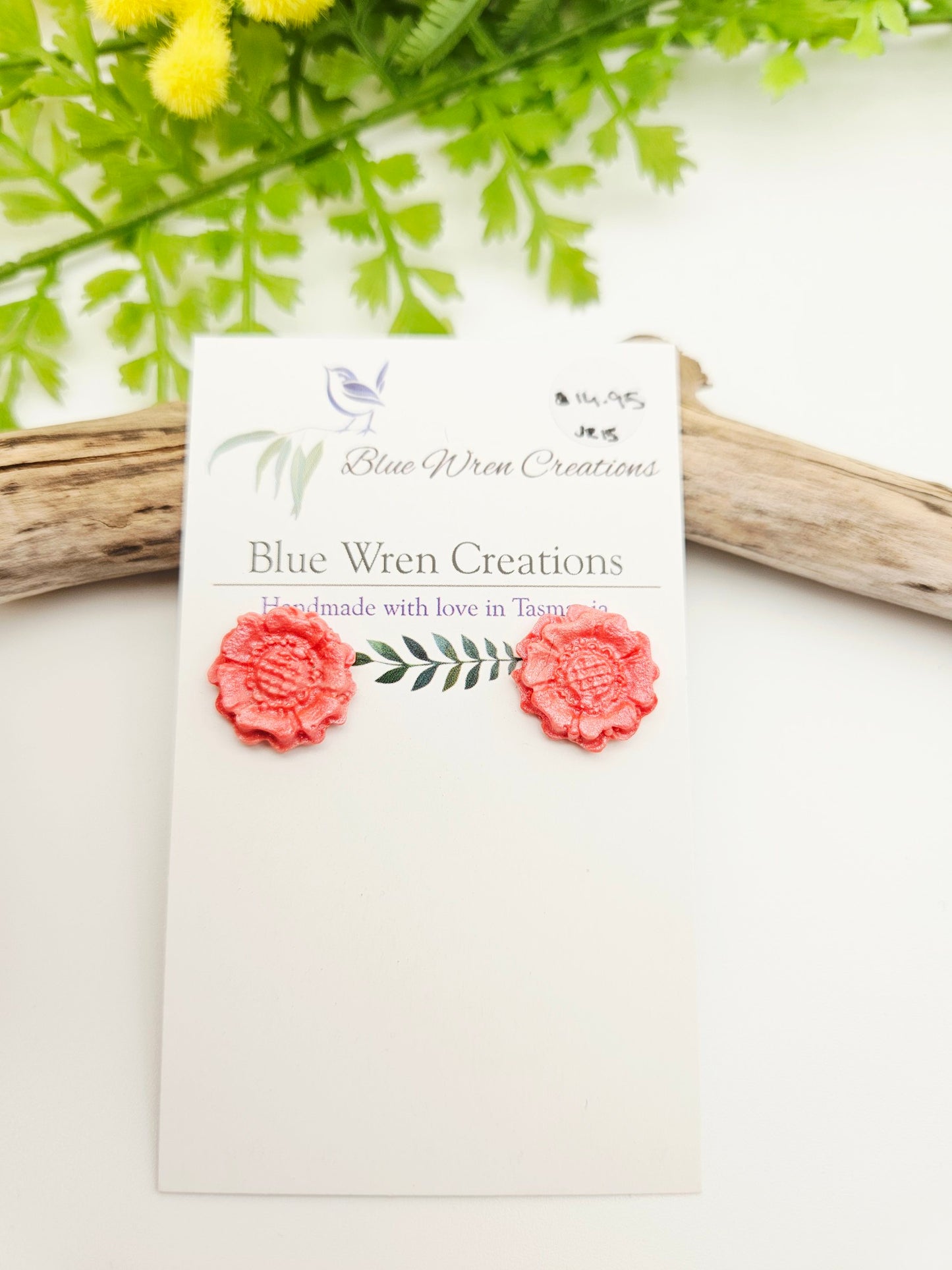 Earring studs - pink shimmery flowers