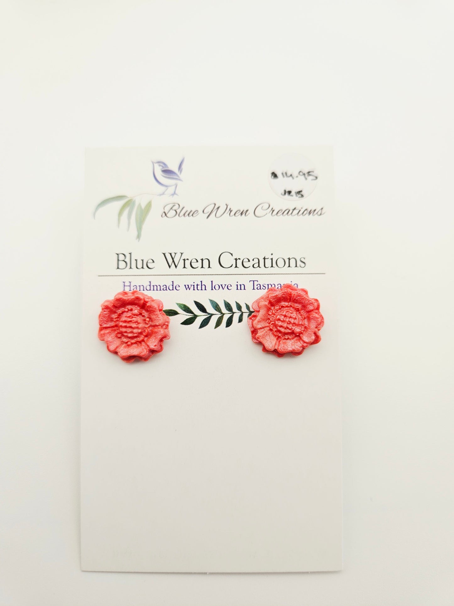 Earring studs - pink shimmery flowers