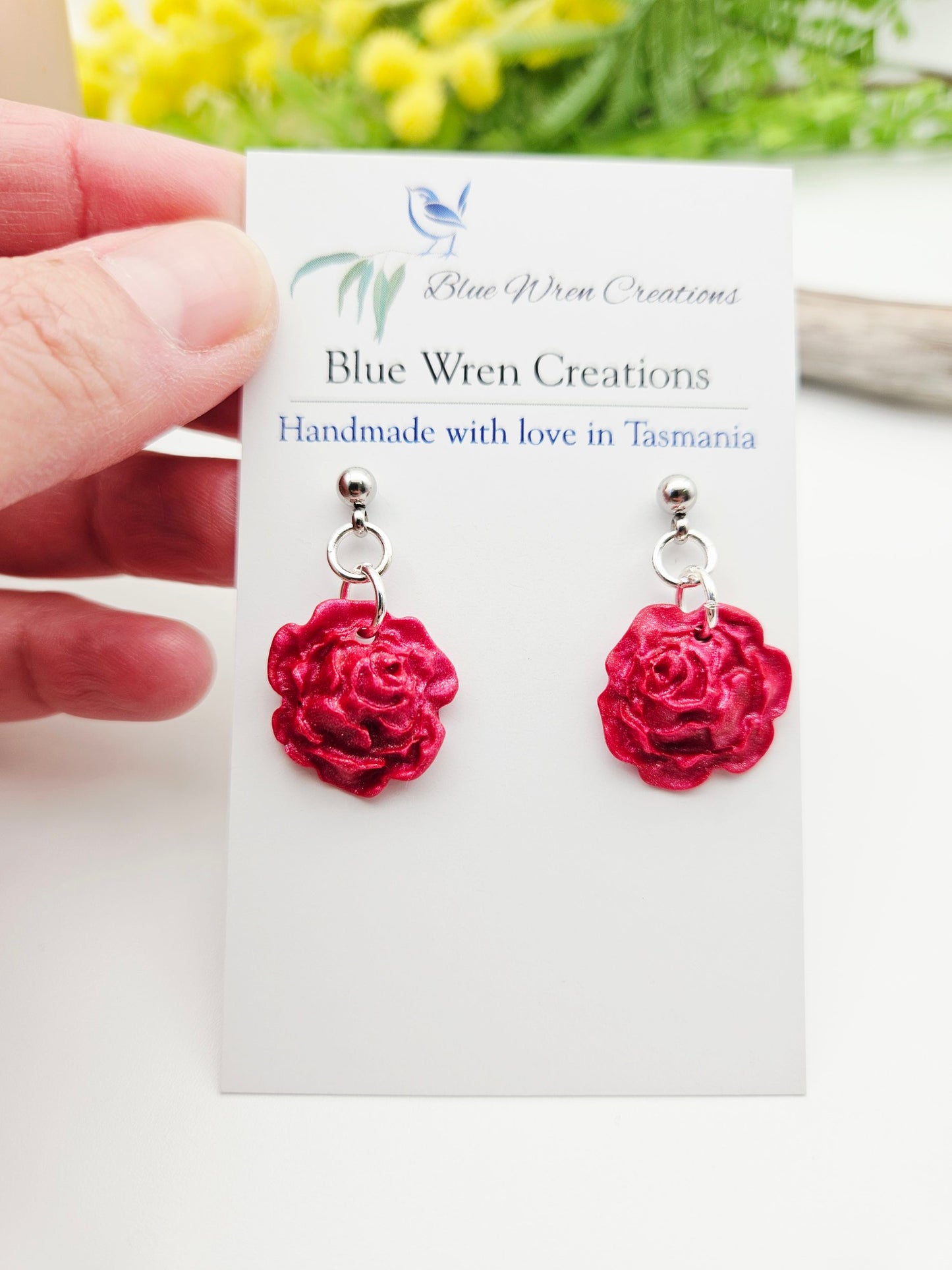 Earring dangles - dark pink roses