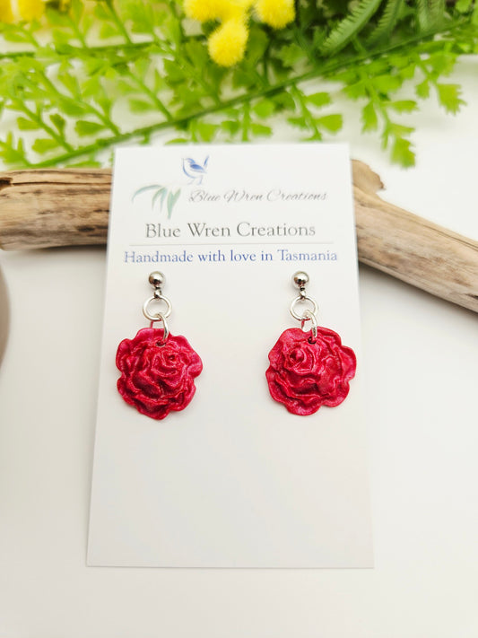Earring dangles - dark pink roses