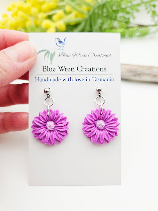 Earring dangles - purple dahlias