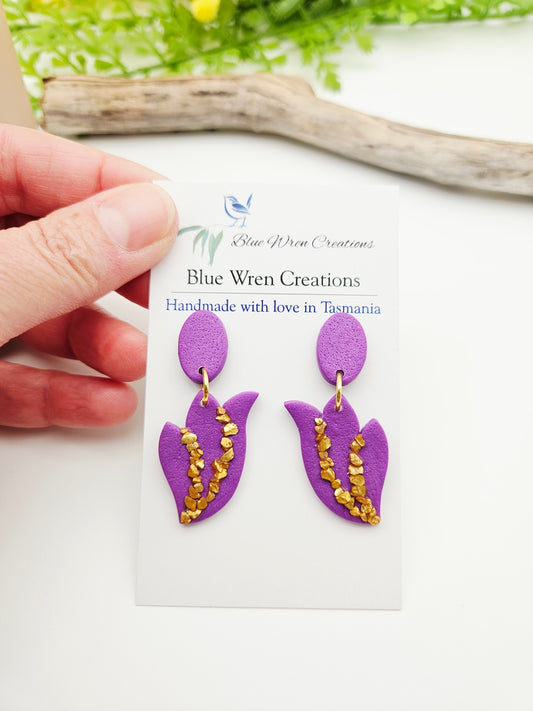 Earring dangles - purple elegant petals