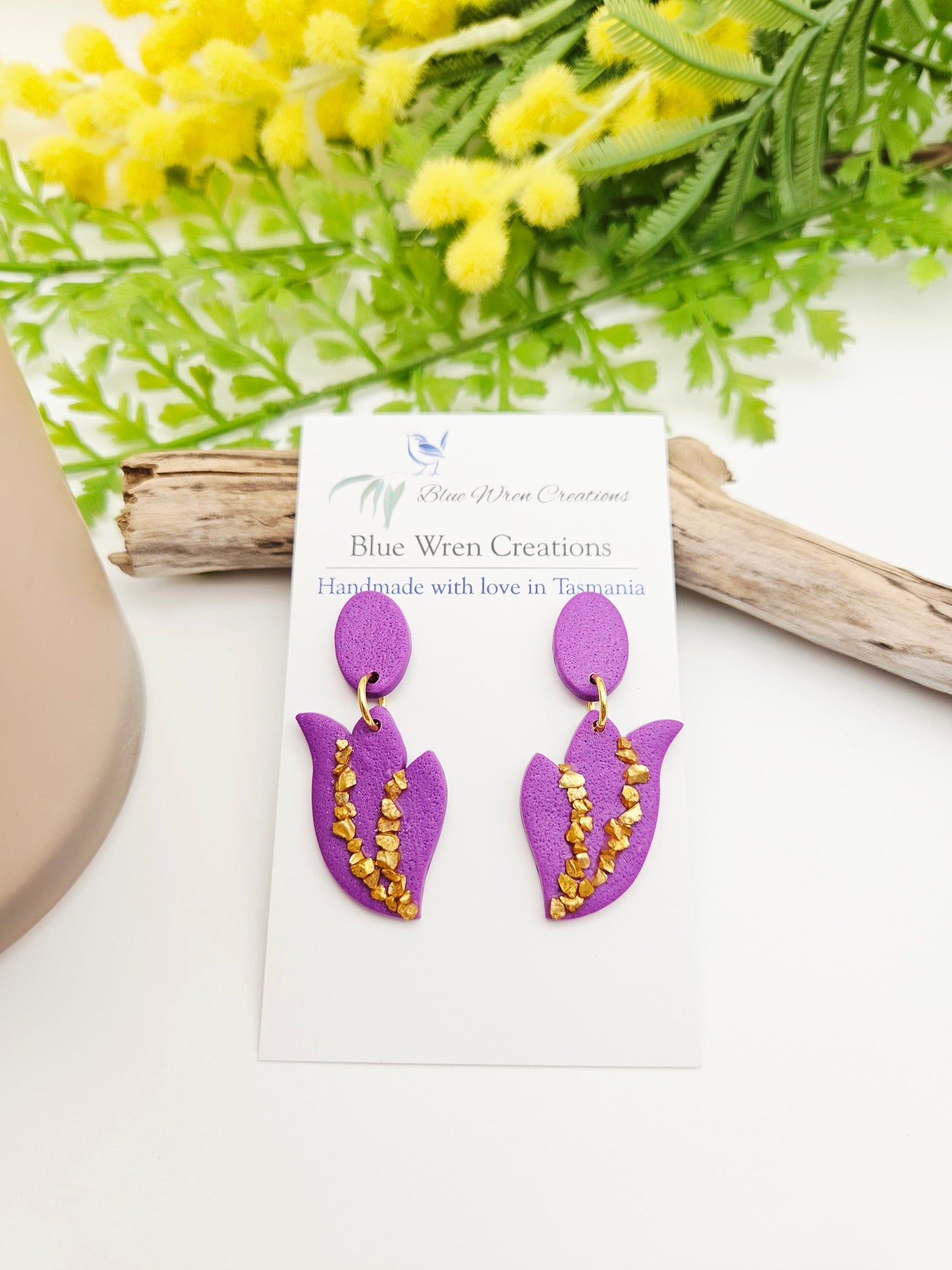 Earring dangles - purple elegant petals