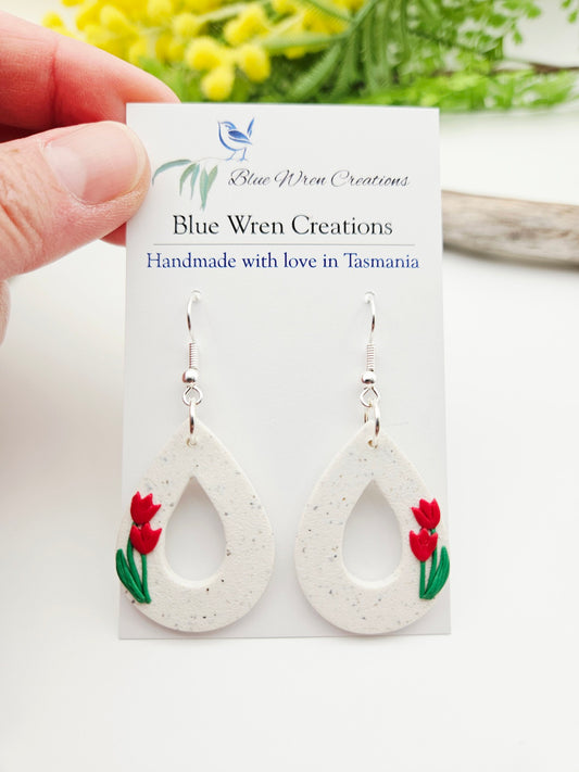 Earring dangles - simply red tulips