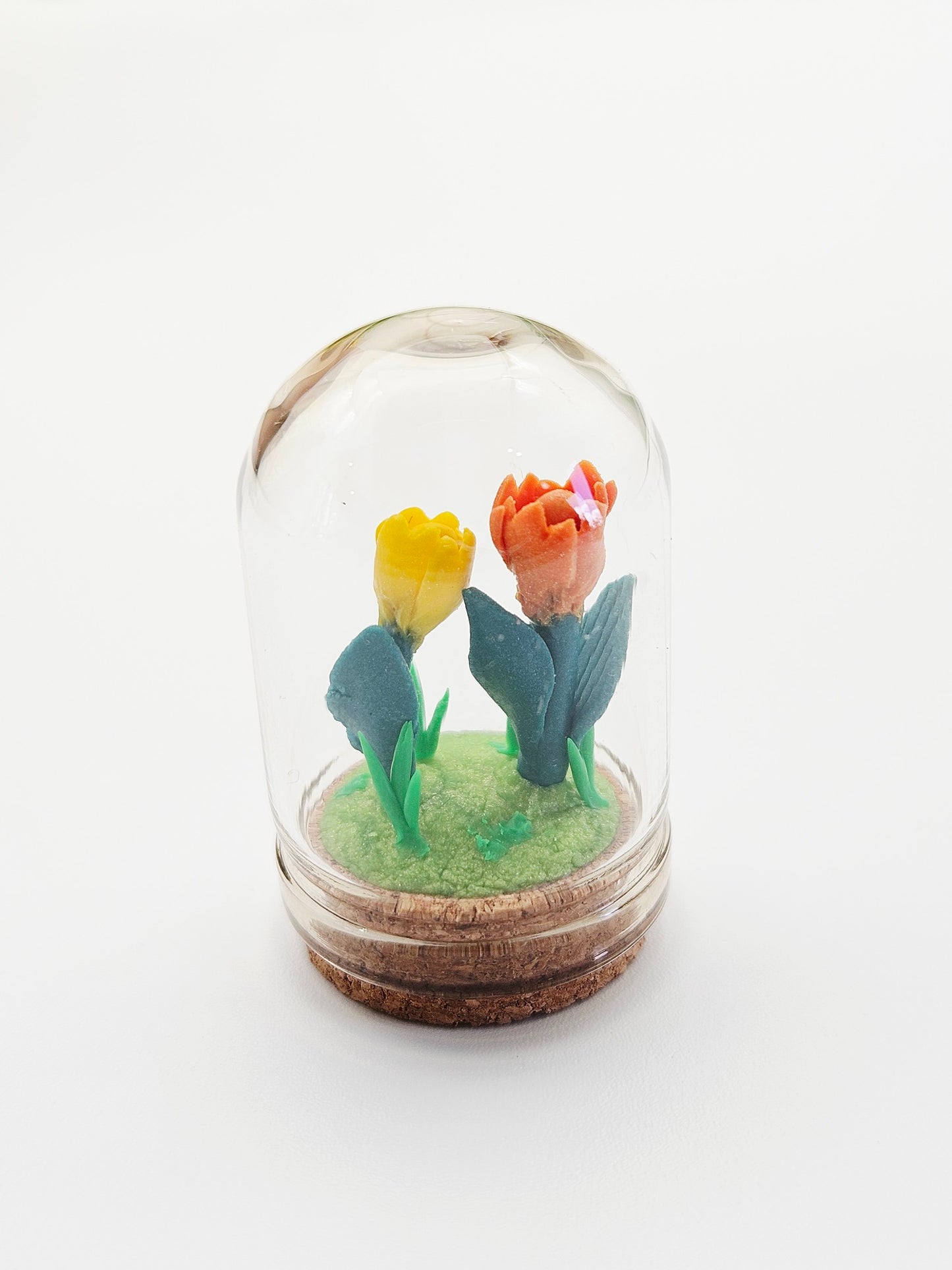 Tiny tulips with glass cover - yellow & orange