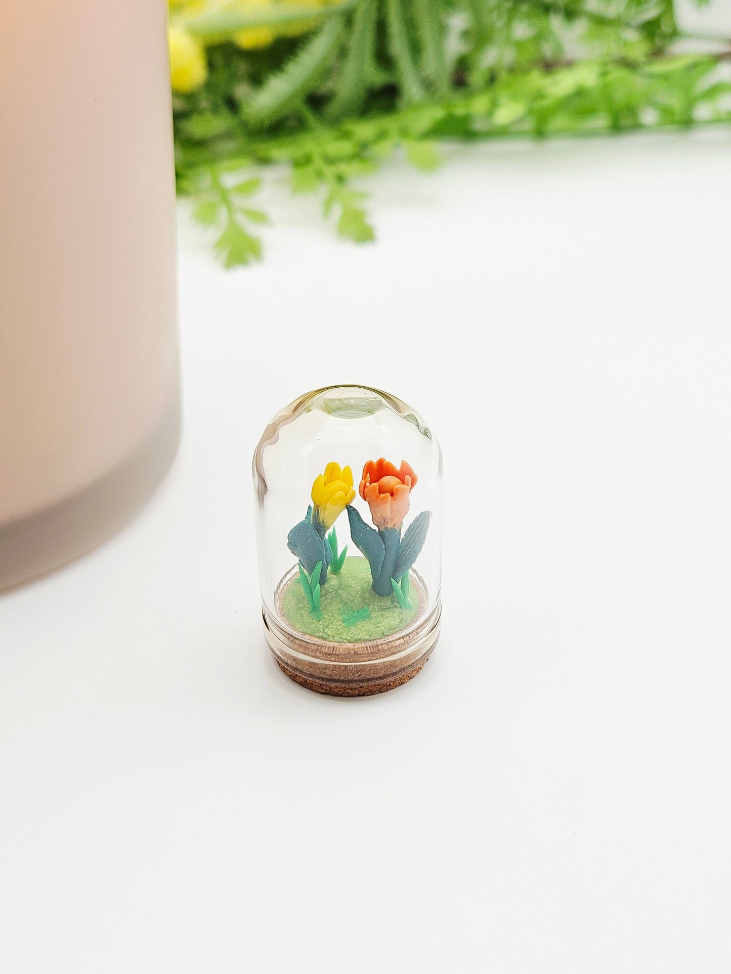 Tiny tulips with glass cover - yellow & orange