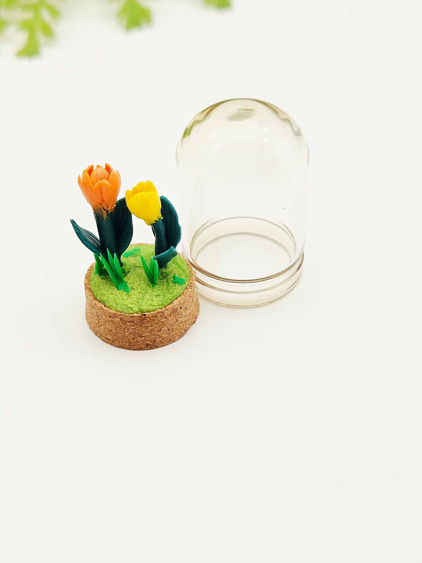 Tiny tulips with glass cover - yellow & orange