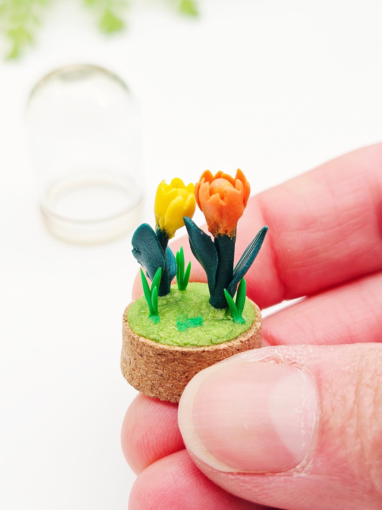 Tiny tulips with glass cover - yellow & orange