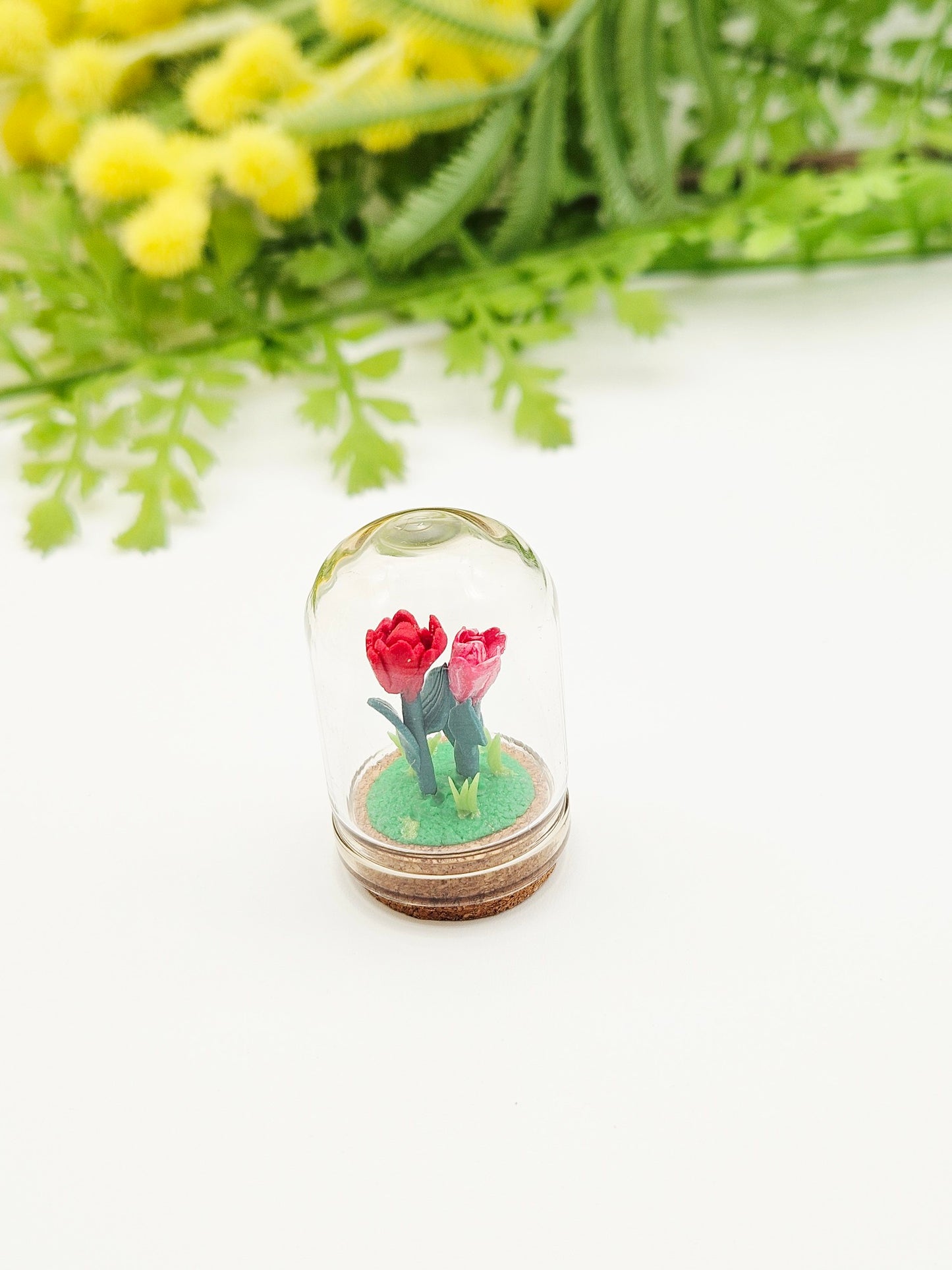 Tiny tulips with glass cover - reds