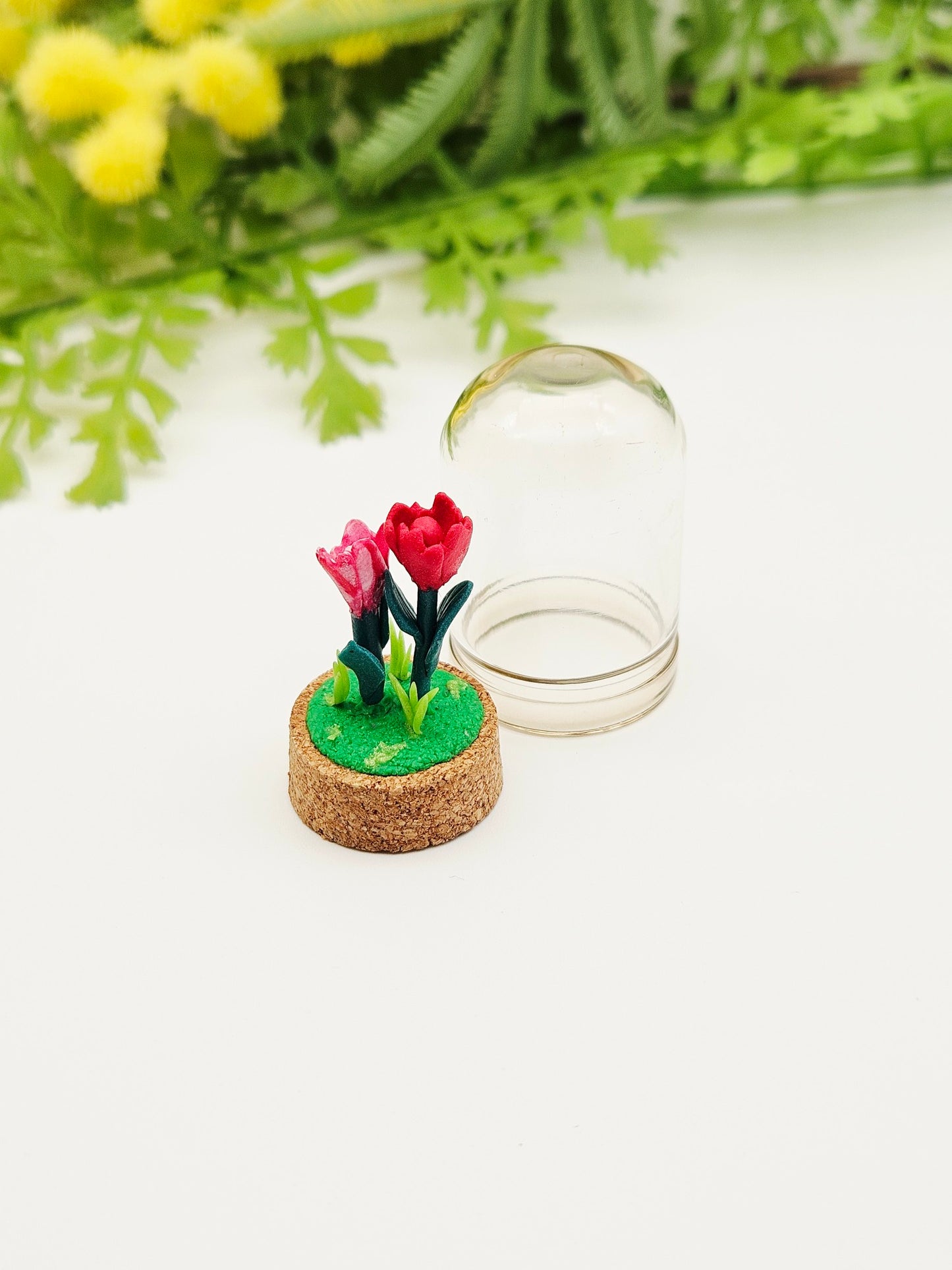 Tiny tulips with glass cover - reds