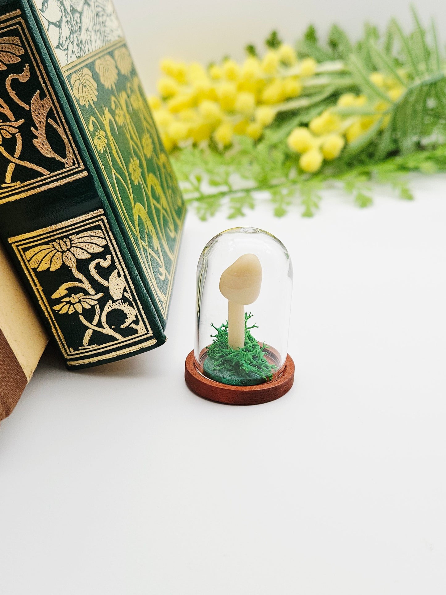 Glow in the dark mushroom with glass cloche