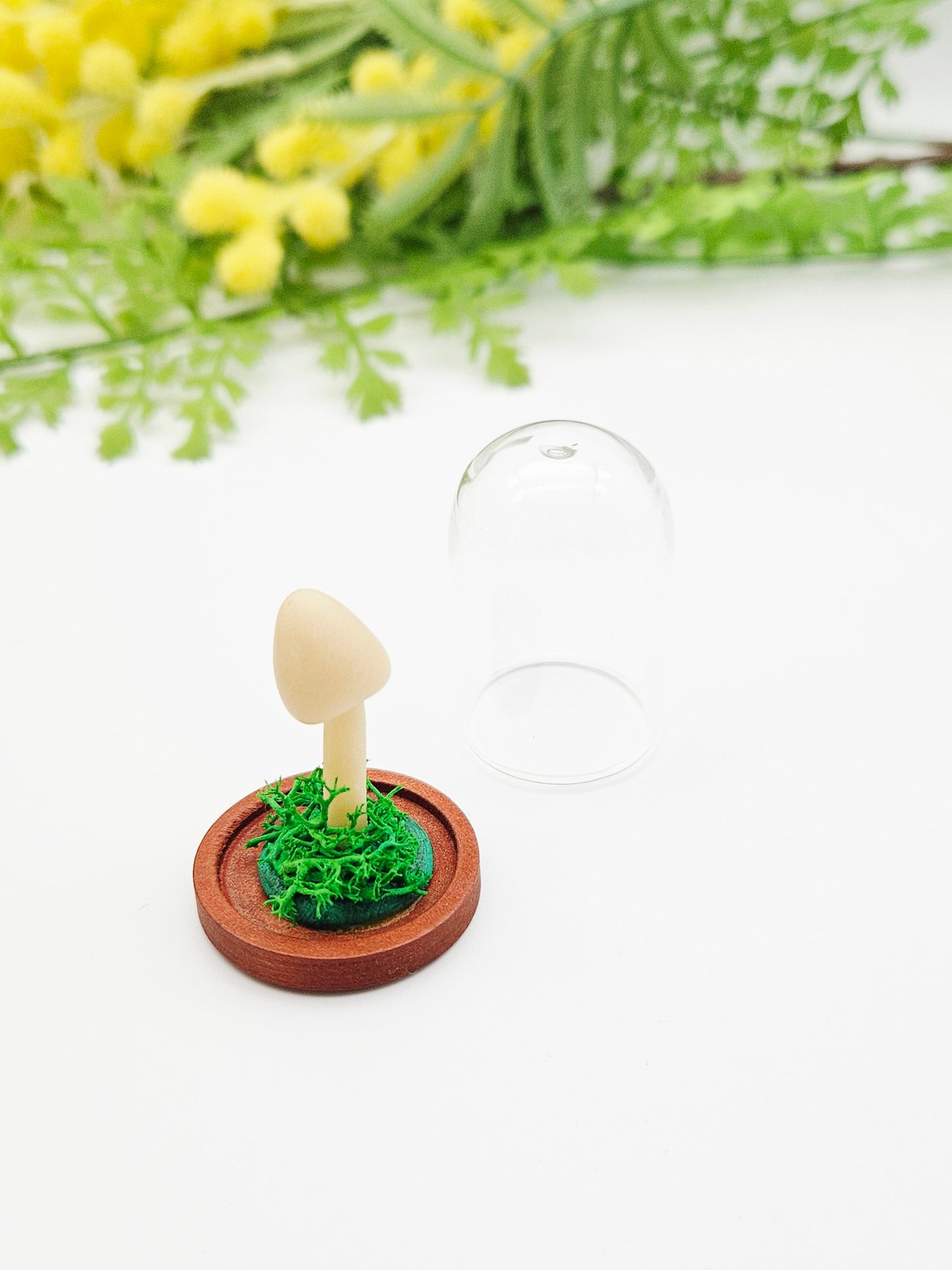 Glow in the dark mushroom with glass cloche