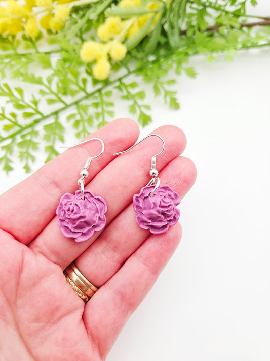 Earring dangles - purple heather roses