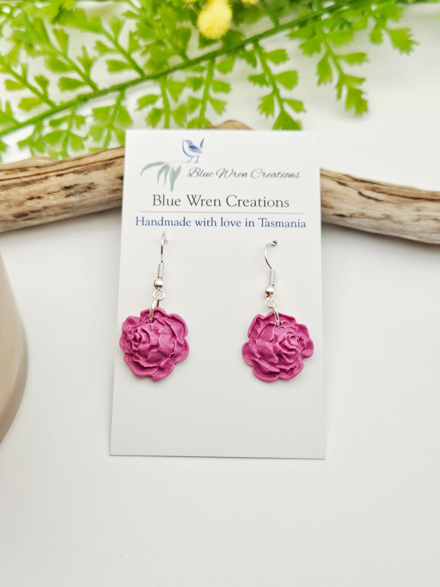 Earring dangles - purple heather roses