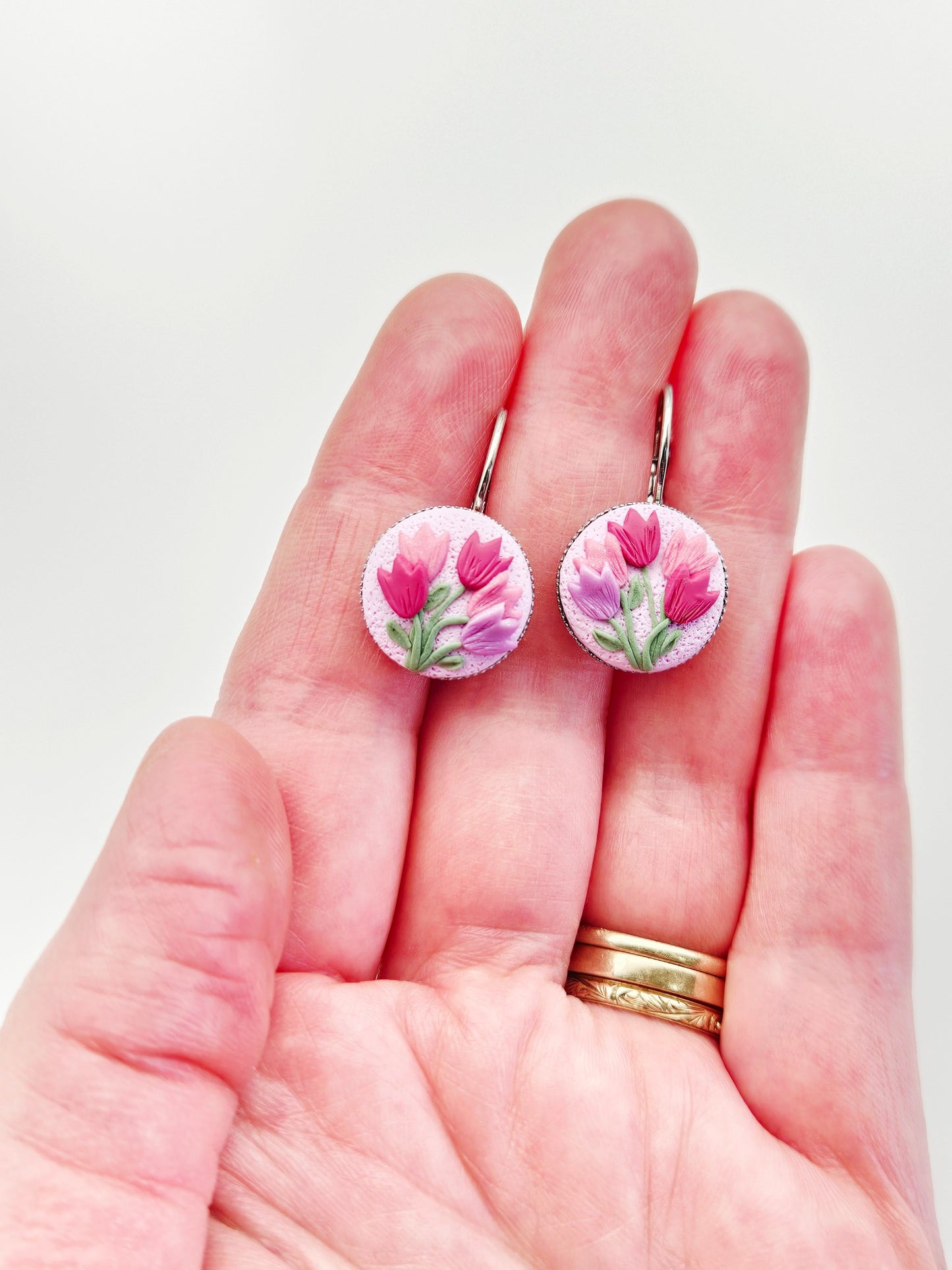 Earring dangles - purple tulips