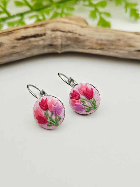 Earring dangles - purple tulips