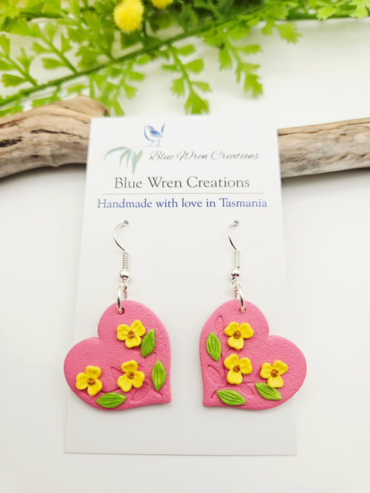 Earring dangles - sweet heart in yellow