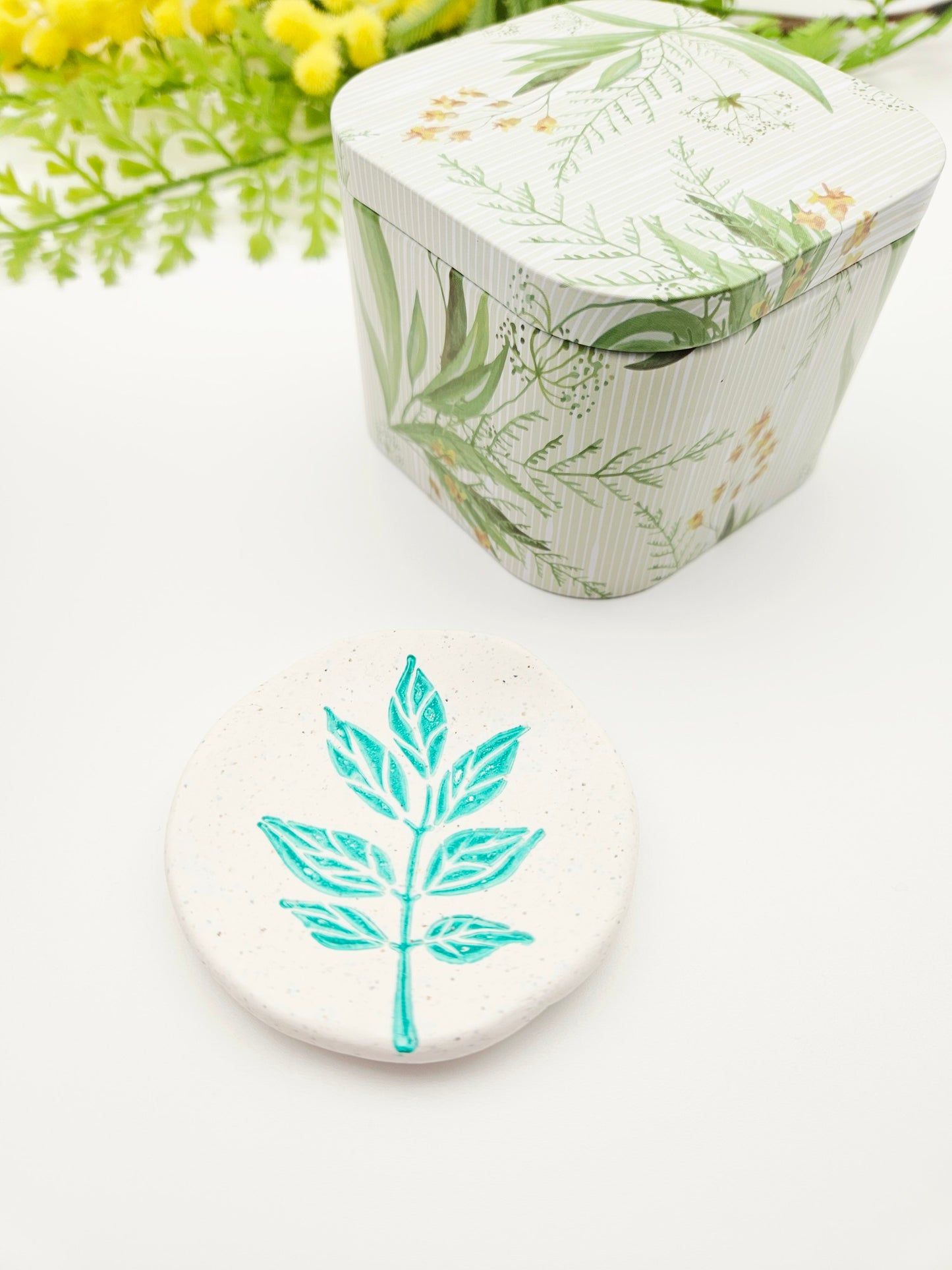 Ring dish - green branch imprint