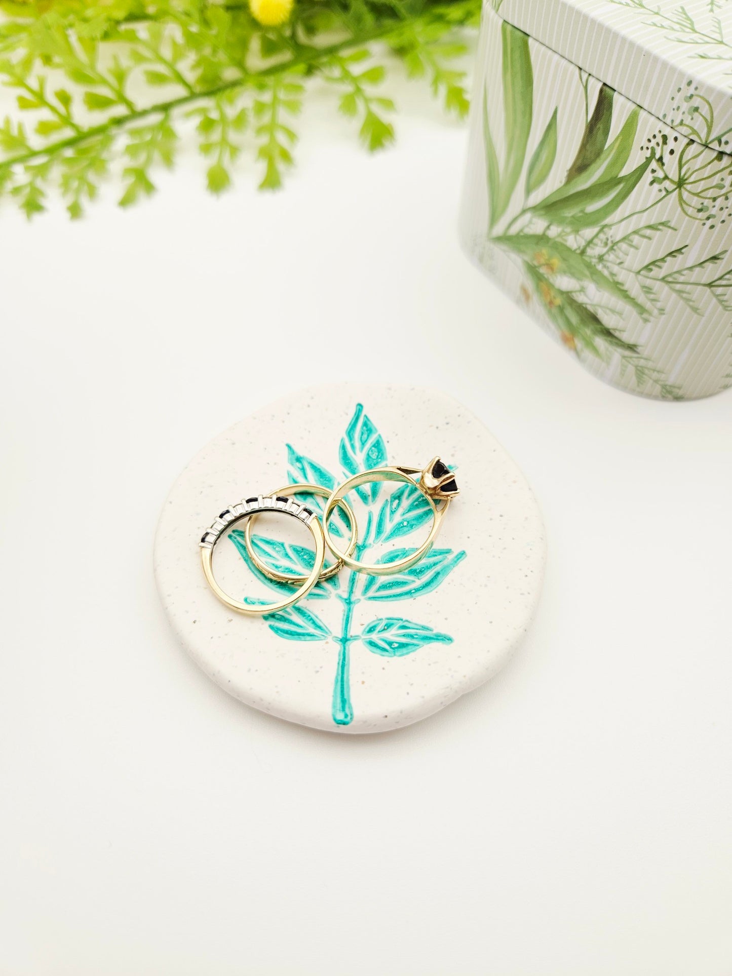 Ring dish - green branch imprint