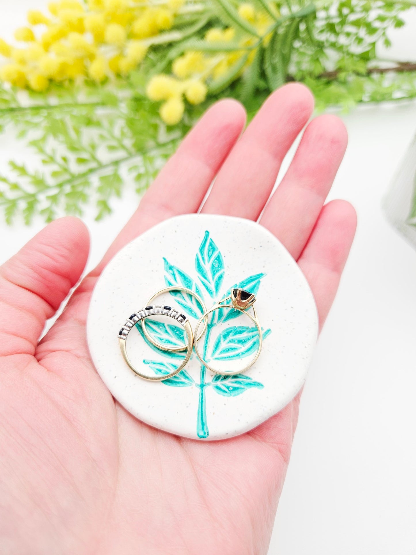 Ring dish - green branch imprint