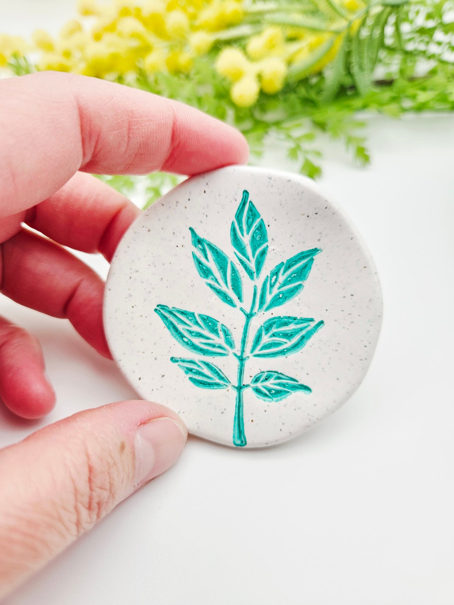 Ring dish - green branch imprint