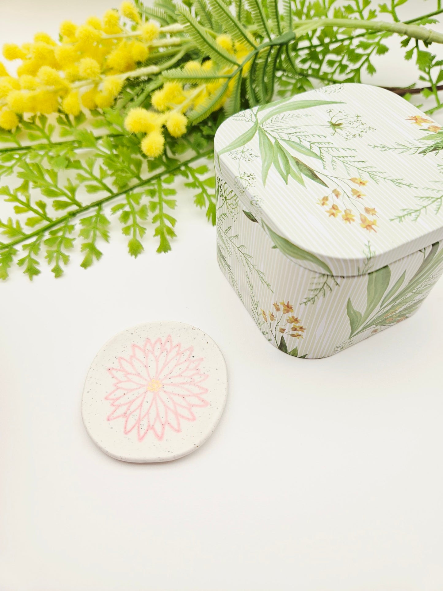 Ring dish - pink & gold flower imprint