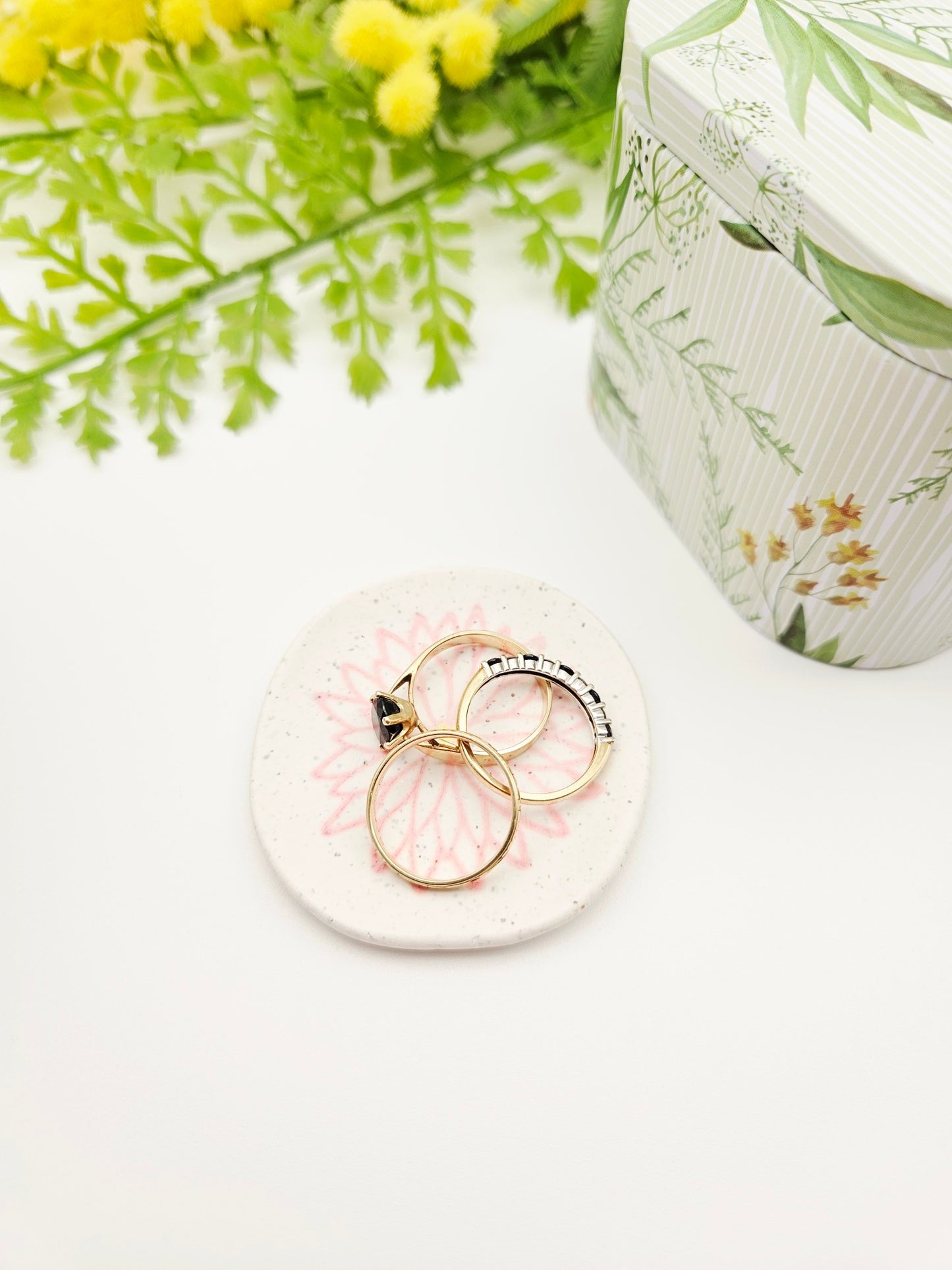 Ring dish - pink & gold flower imprint