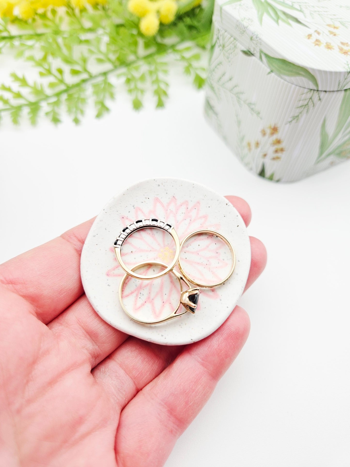 Ring dish - pink & gold flower imprint