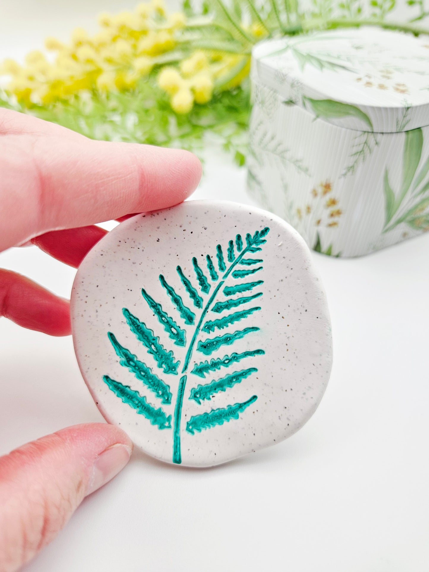 Ring dish - green fern imprint