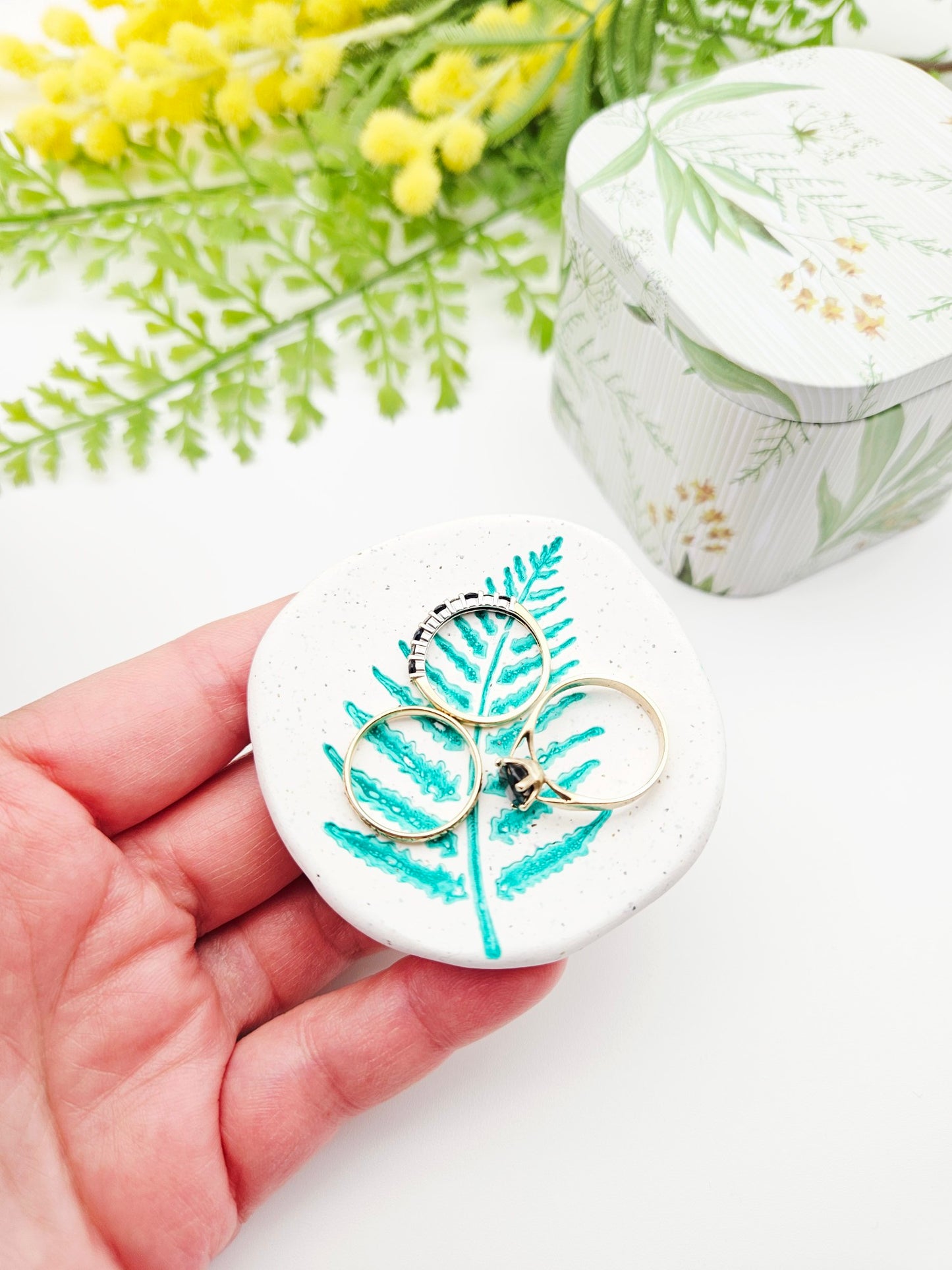 Ring dish - green fern imprint