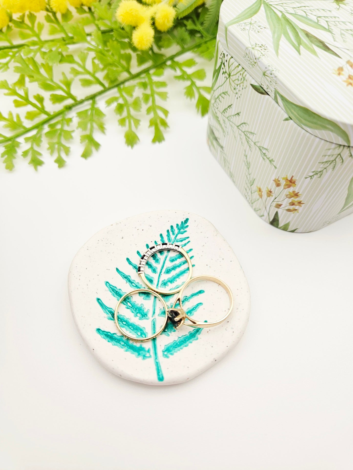 Ring dish - green fern imprint