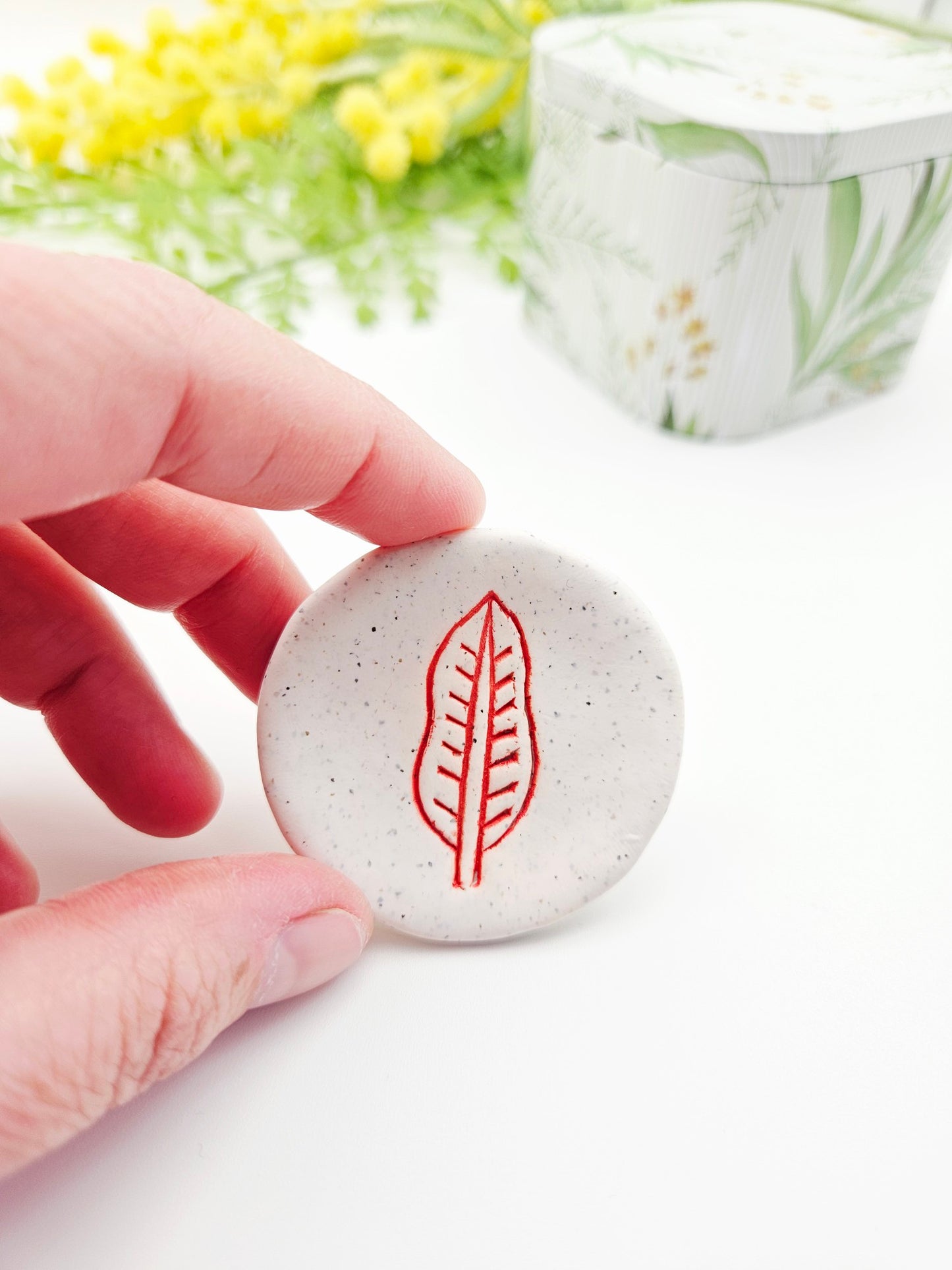 Ring dish - red leaf imprint