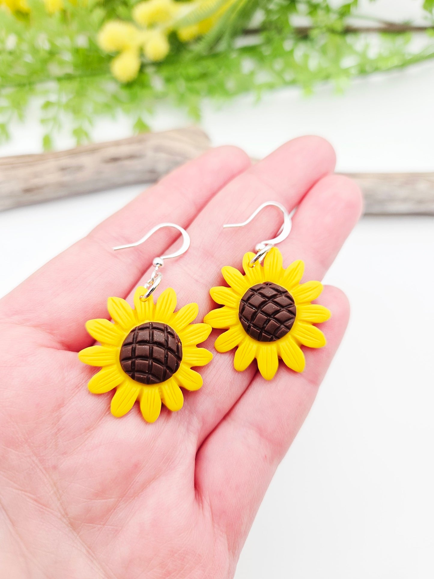 Earring dangles - yellow sunflowers