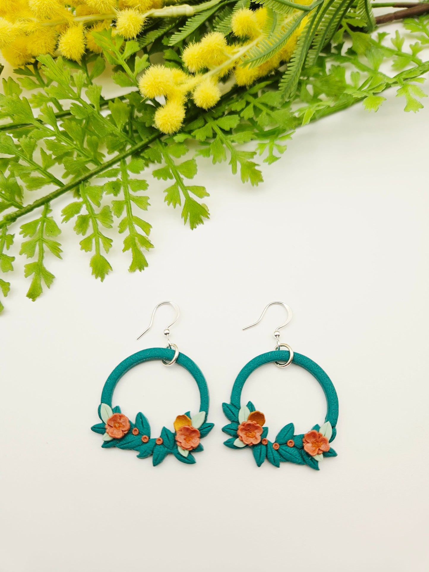 Earring dangles - Wreaths in forest green