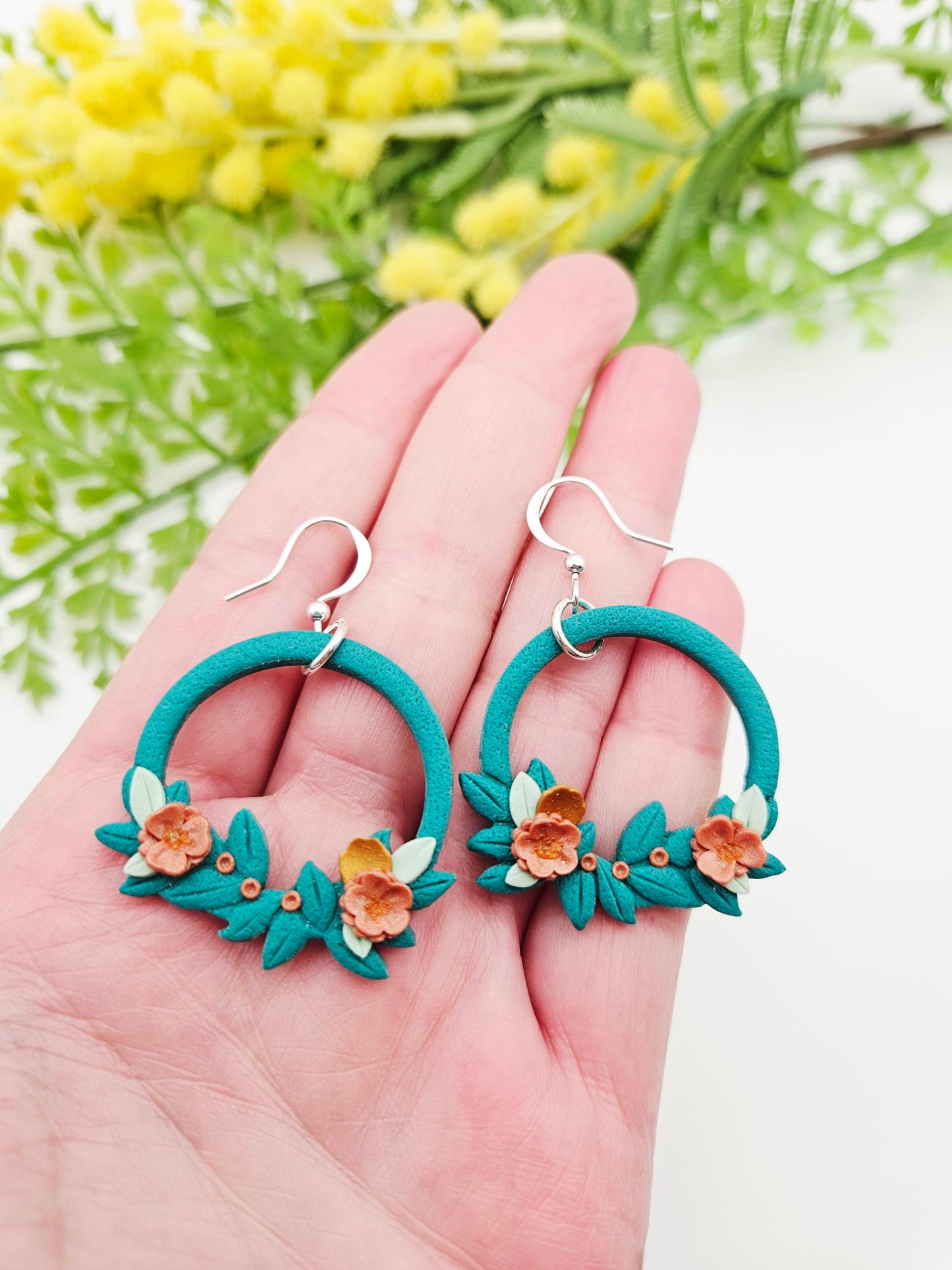 Earring dangles - Wreaths in forest green