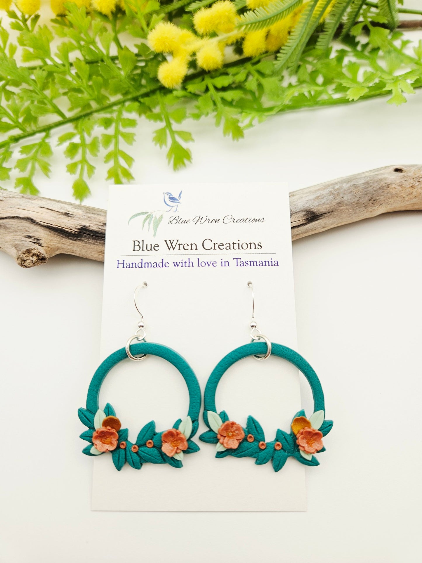 Earring dangles - Wreaths in forest green