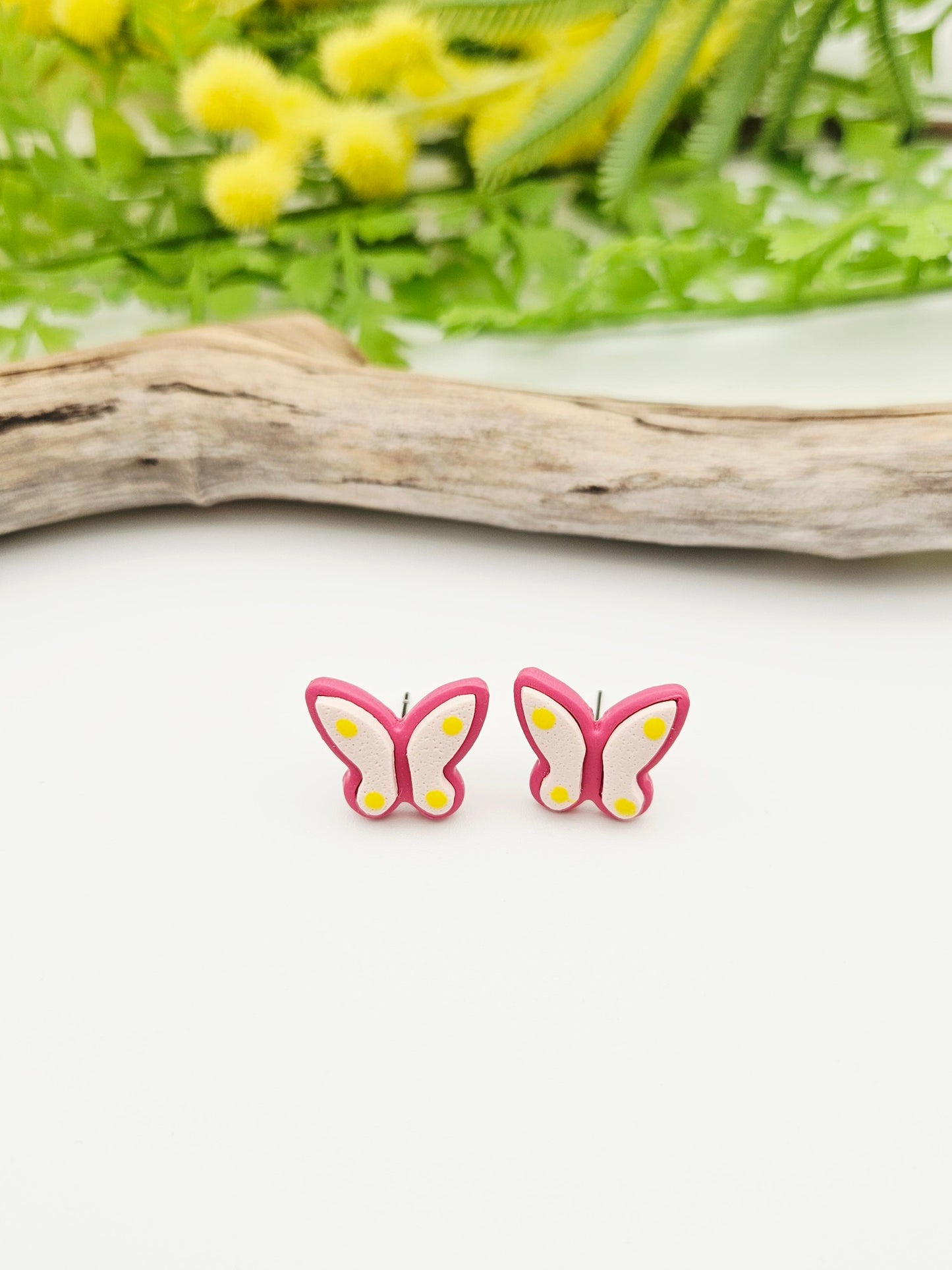 Earring studs - pink butterflies