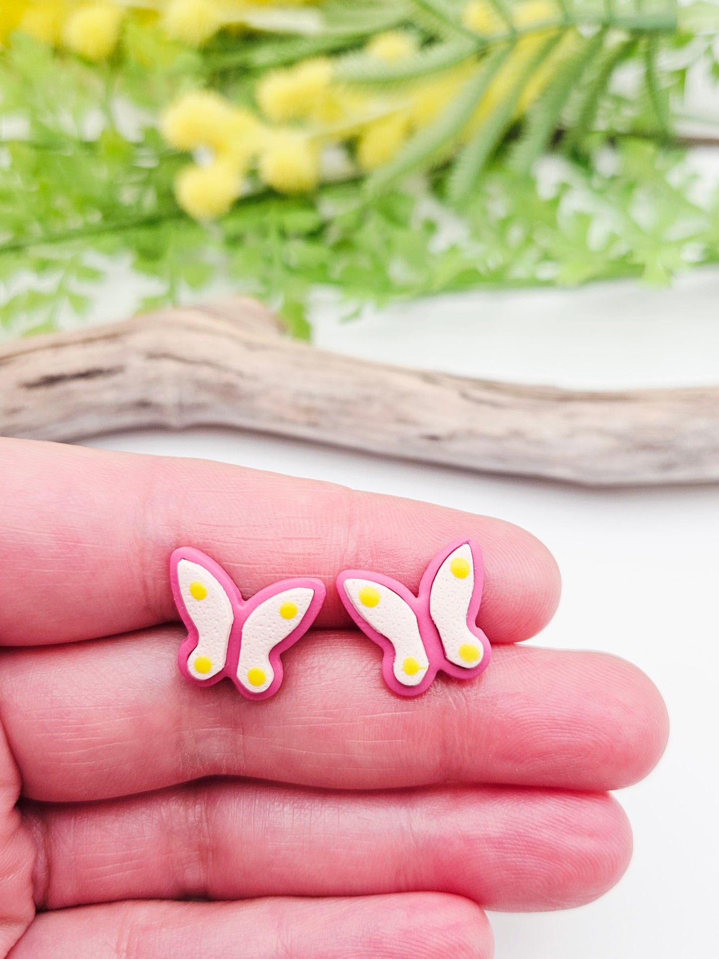 Earring studs - pink butterflies