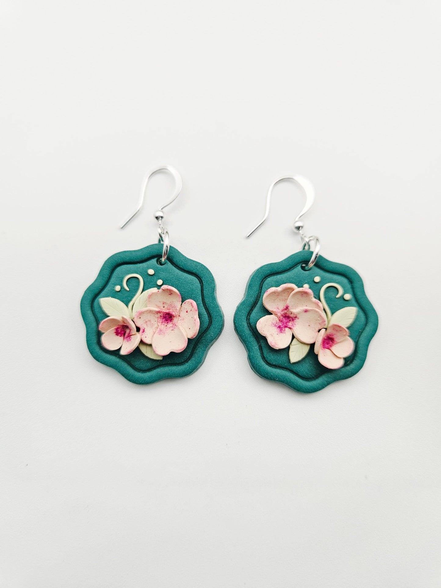 Earring dangles - scalloped floral circle