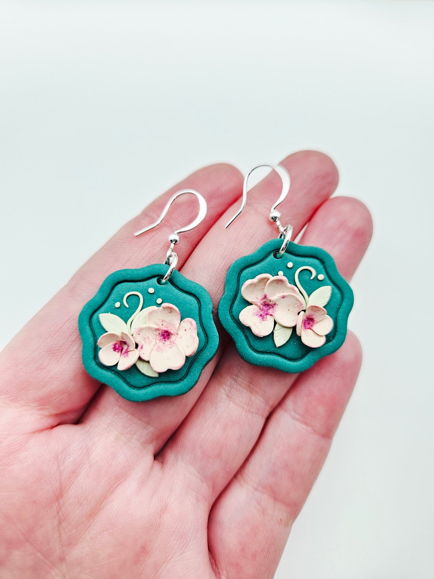 Earring dangles - scalloped floral circle